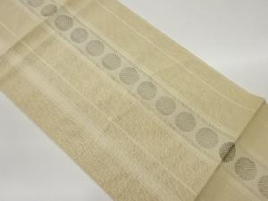  紗 縞に抽象丸模様織出し名古屋帯